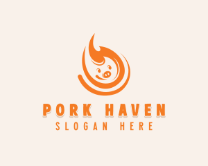 Pig Flaming BBQ  logo design