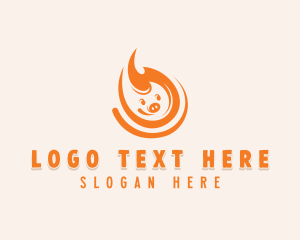 Roast - Pig Flaming BBQ logo design