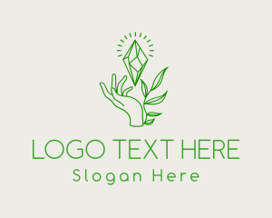 Gem - Green Leaves Crystal Hands logo design