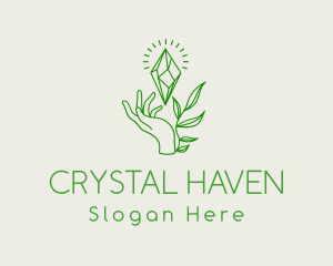 Green Leaves Crystal Hands logo design