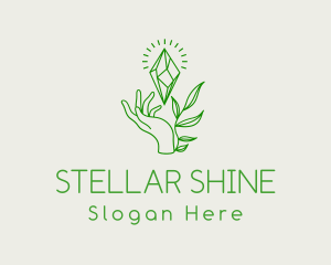 Green Leaves Crystal Hands logo design