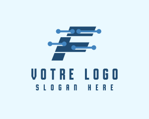 Blue - Cyber Circuit Letter F logo design