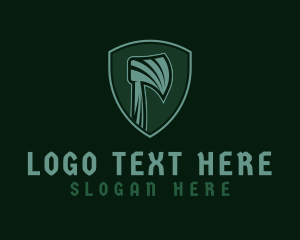 Shield - Green Lumberjack Axe logo design
