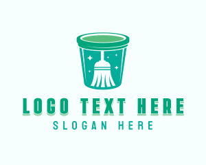 Recycling Bin - Broom Trash Can logo design