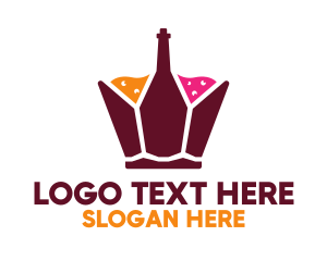Wine Bottle - Drinking Bar King Crown logo design