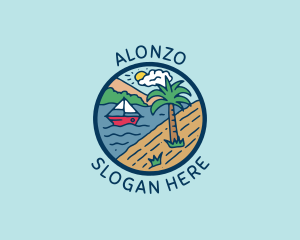 Beach Sailing Boat logo design