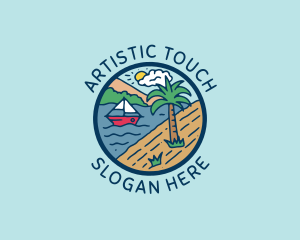 Beach Sailing Boat logo design