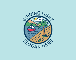 Beach Sailing Boat logo design