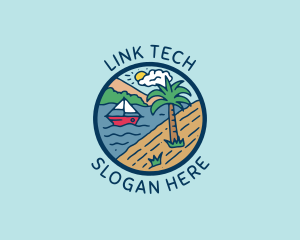 Beach Sailing Boat logo design