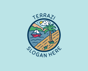 Beach Sailing Boat logo design