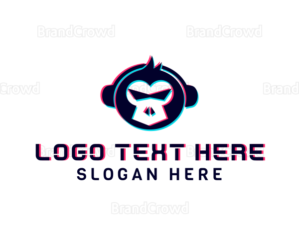 Monkey Headphones Glitch Logo