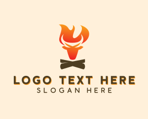 Hot - Bull Flaming Bonfire logo design