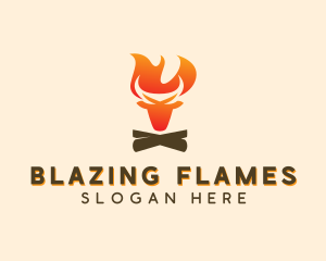 Bull Flaming Bonfire logo design