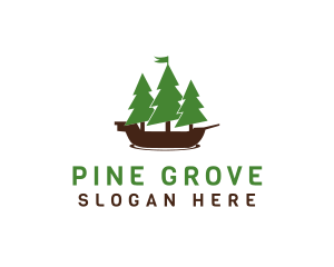 Pine Trees Ship logo design