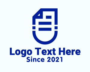 Typewritten - Blue Paper Document logo design