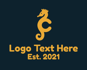 Underwater - Orange Seahorse Letter C logo design