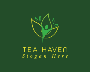 Green Human Leaf Flower logo design