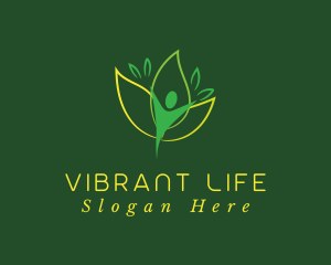 Green Human Leaf Flower logo design