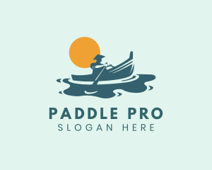 Paddle - Fisherman Boat Moon River logo design