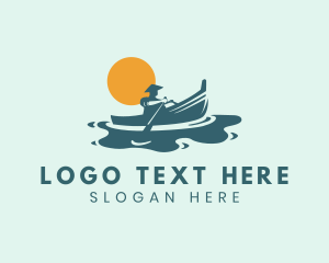 Silhouette - Fisherman Boat Moon River logo design