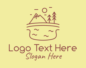Glamping - Mountain Lake Line Art logo design