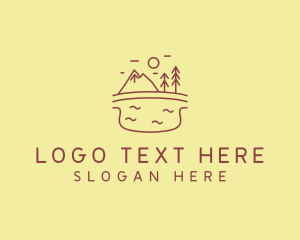 Eco Friendly - Mountain Lake Line Art logo design