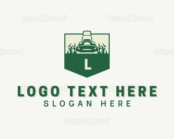 Lawn Grass Mower Shield Logo