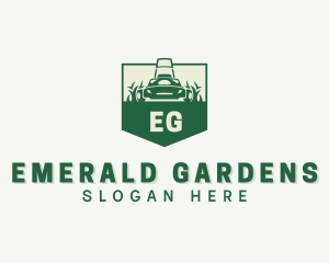 Lawn Grass Mower Shield logo design