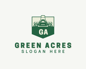 Lawn Grass Mower Shield logo design