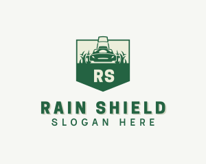 Lawn Grass Mower Shield logo design