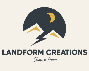 Landform - Night Mountain Scene Lightning logo design