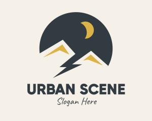 Scene - Night Mountain Scene Lightning logo design