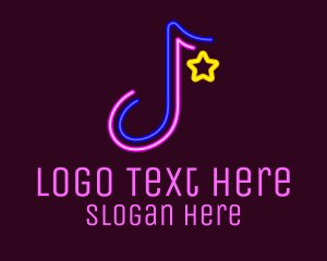 Discography - Neon Musical Note logo design