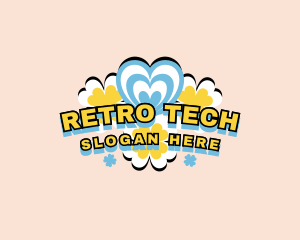 Retro Flower Heart logo design