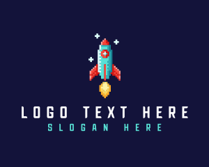 Pixel - Pixel Retro Space Rocket logo design