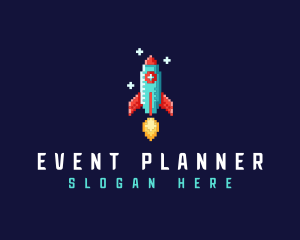 Pixel Retro Space Rocket Logo