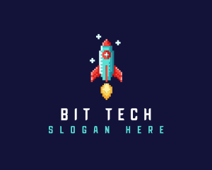 Pixel Retro Space Rocket logo design