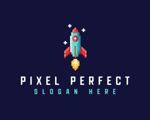 Pixel Retro Space Rocket logo design