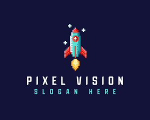 Pixel Retro Space Rocket logo design