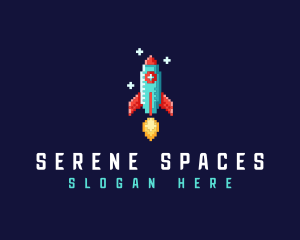 Pixel Retro Space Rocket logo design