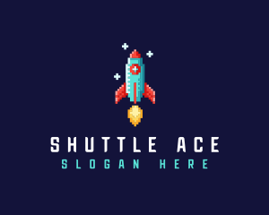 Pixel Retro Space Rocket logo design