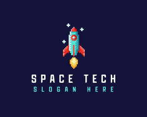 Pixel Retro Space Rocket logo design