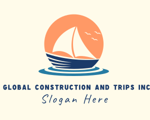 Trip - Sunset Travel Boat logo design