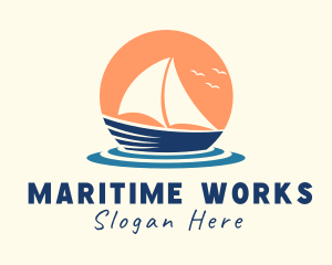 Sunset Travel Boat logo design