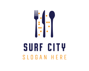 City Lights Restaurant Cutlery logo design