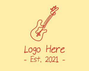 Musical Instrument - Red Electric Guitar Monoline logo design