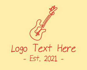 Music Teacher - Red Electric Guitar Monoline logo design