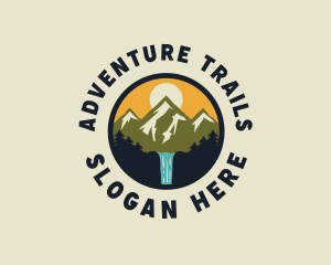 Mountain Waterfall Adventure logo design