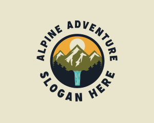 Mountain Waterfall Adventure logo design