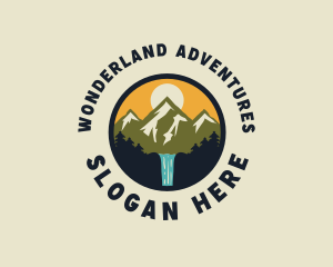 Mountain Waterfall Adventure logo design